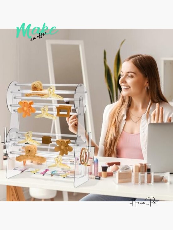 2-Tier Acrylic Claw Clip Holder 360 Rotating Organizer Stand main image 7
